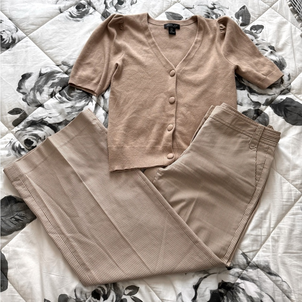 LOFT Tan Wide Leg Pants & Cardigan Set